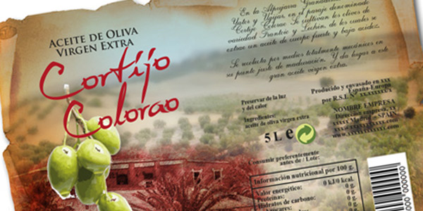 Label design extra virgin olive oil CORTIJO COLORAO