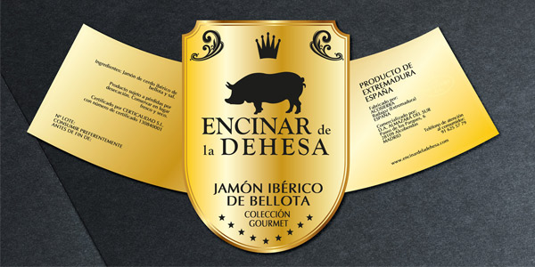 Creative graphic design work portfolio of logo creation, corporate brand and product labels for Iberian ham vitolas