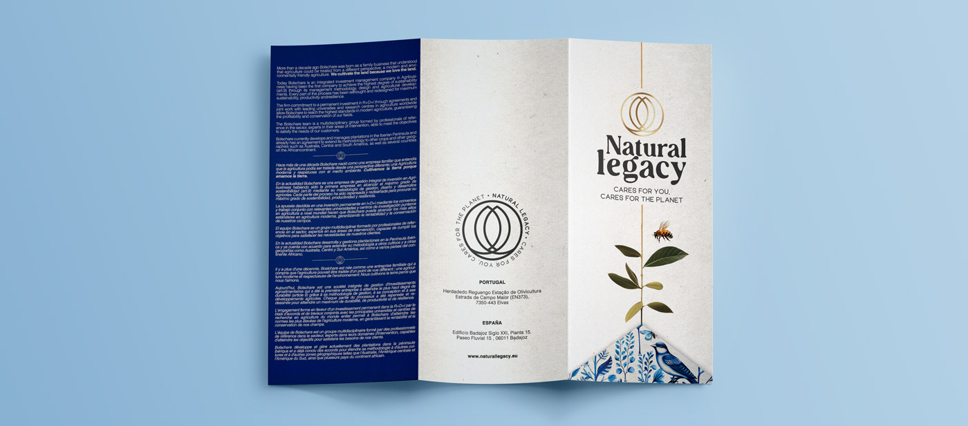 Graphic and creative design of flyers, brochures, diptychs and triptychs for a natural products company